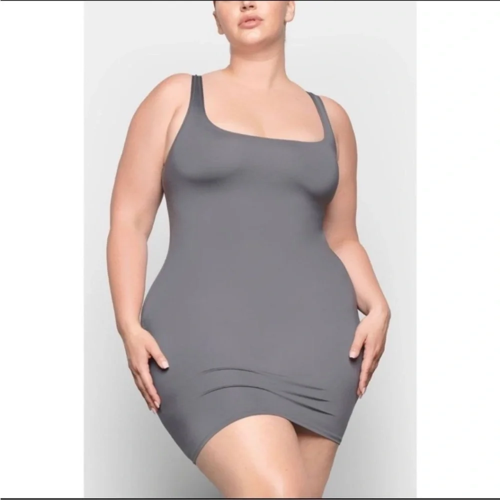 SKIMS (B13) Signature Swim Tank Dress Gunmetal M NWT